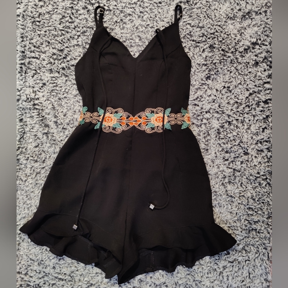 Black embroidered romper